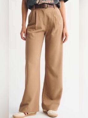 Abercrombie & Fitch High-Rise Wide-Leg Trousers in Camel